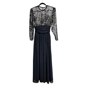 Vintage Sequin Jumpsuit Womens Size 6 Rothschild Night Life Palazzo Black Silver